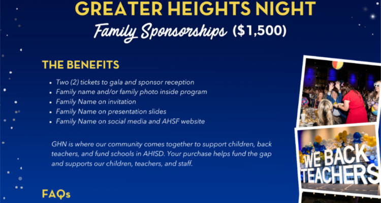 Become a Family Sponsor for Greater Heights Night!